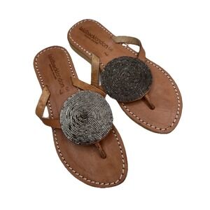 Laidback London Heron Leather Beaded Thong Sandals Clear Gold Size 7 EUC